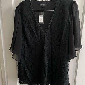 City Chic Sheer Short sleeve top with lace bodice